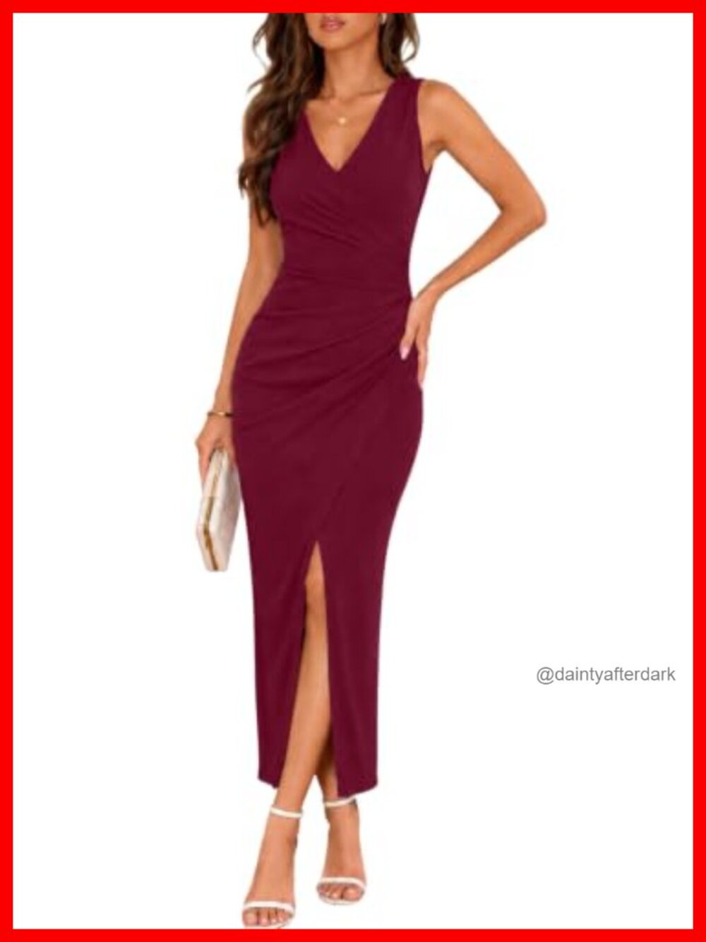 Women's Bodycon Maxi Dress Sleeveless V Neck Side Slit Ruched Wrap Cocktail